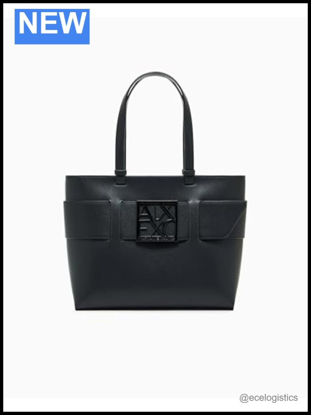 Armani Exchange Faux Leather Satchel Handbag with Top Handle Zipper Closure